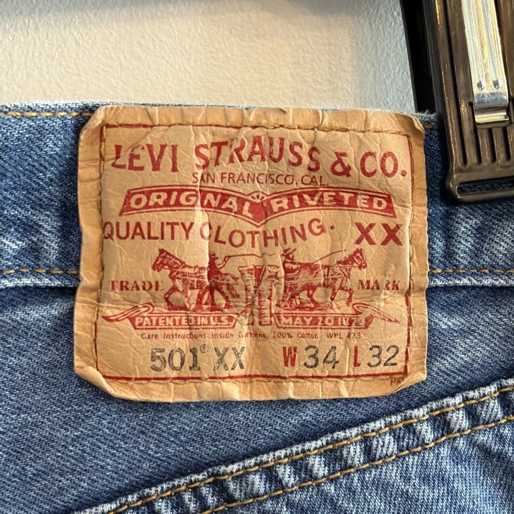 Vintage Levis Jeans 501 Mens 34X32 Blue Denim 2004 Button Fly Straight 32.5X28 - Picture 9 of 16